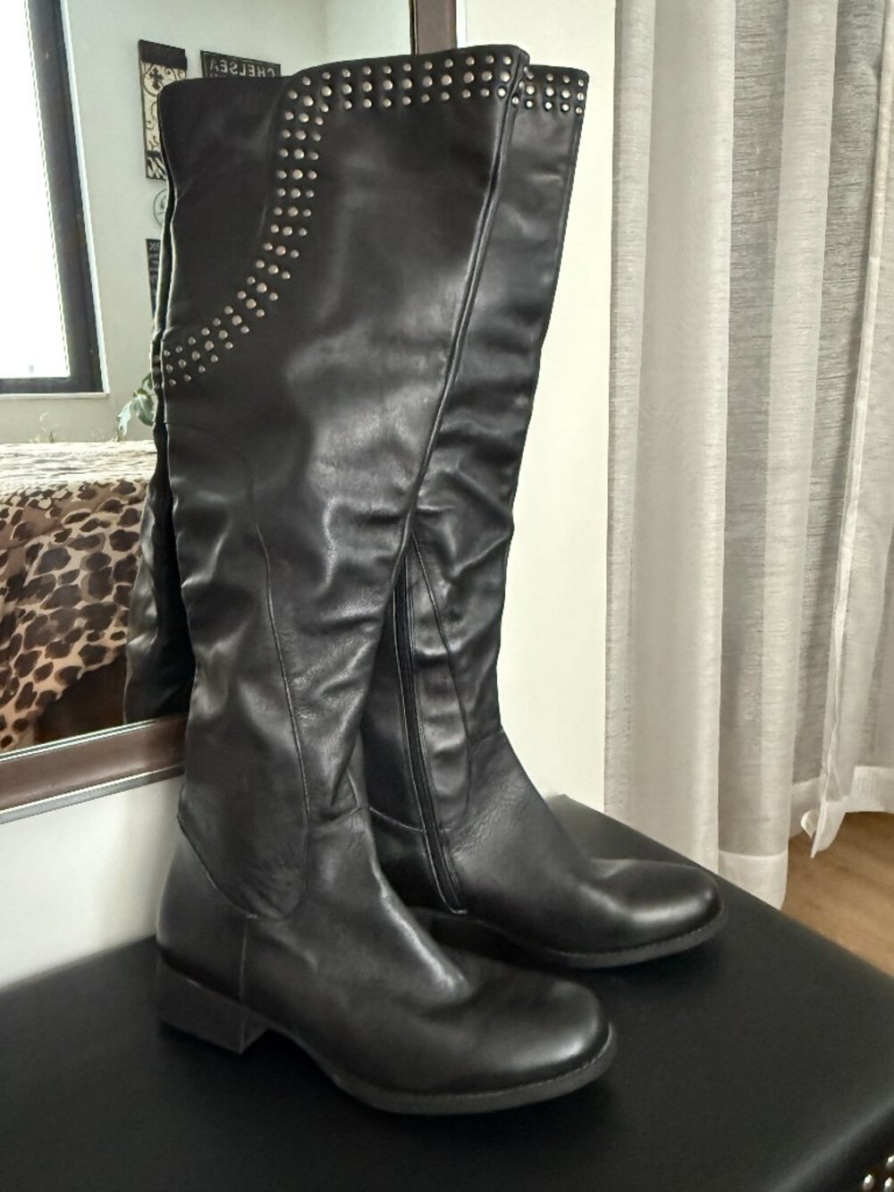 MATISSE Thunder Road Black Leather Silver Studs Over-The-Knee Boots | 9.5M NWOT